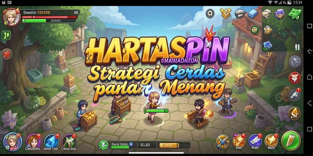 Screenshot HARTASPIN menampilkan karakter dalam pertempuran strategi yang intens.