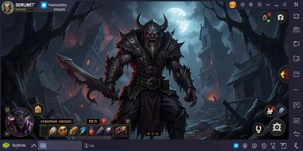 Tampilan gameplay SERUBET dengan nuansa gelap dan mencekam.